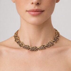 Vintage 1960’s Trifari Gold Leaf Link Necklace Choker 15” Mid-Century Nordstrom
